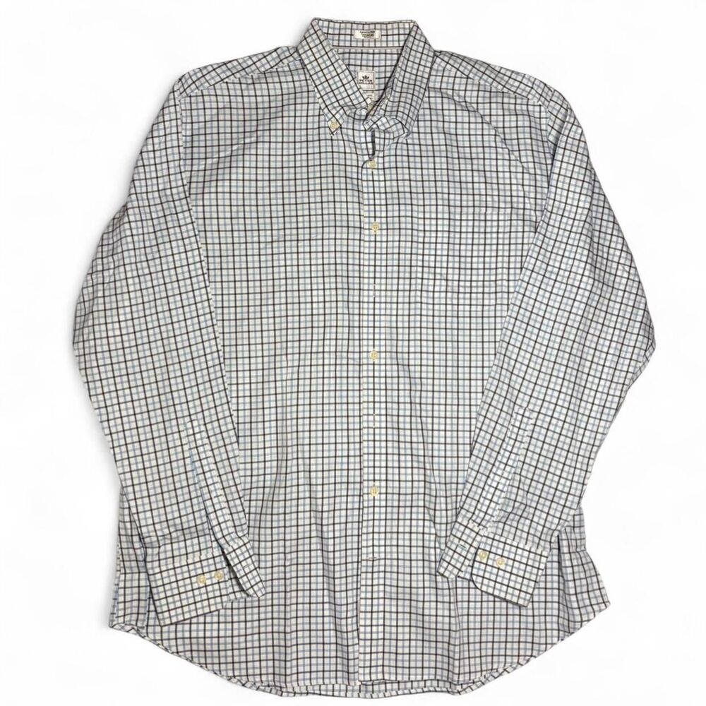 Peter Millar Nanoluxe Easy Care Shirt Mens XL Blue Plaid Button Down Cotton